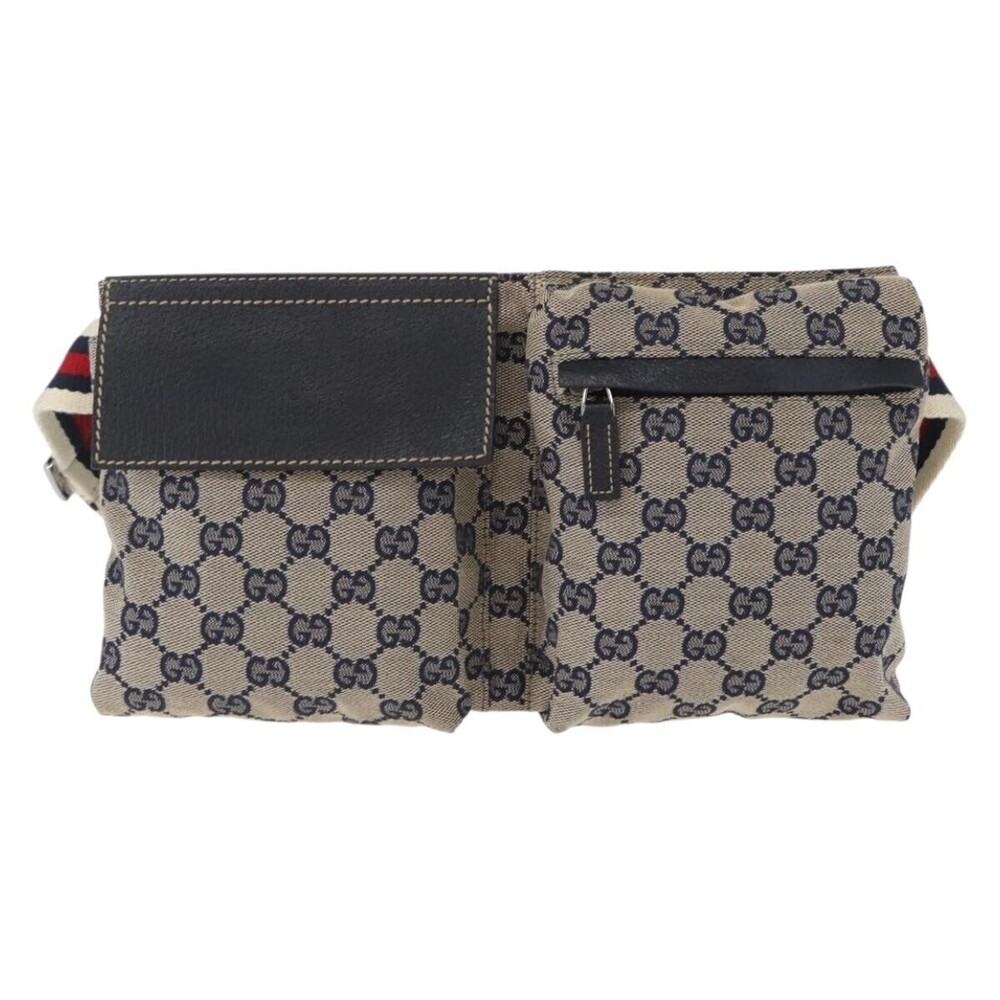 Gucci Vintage Double Belt GG Canvas with Leather Small